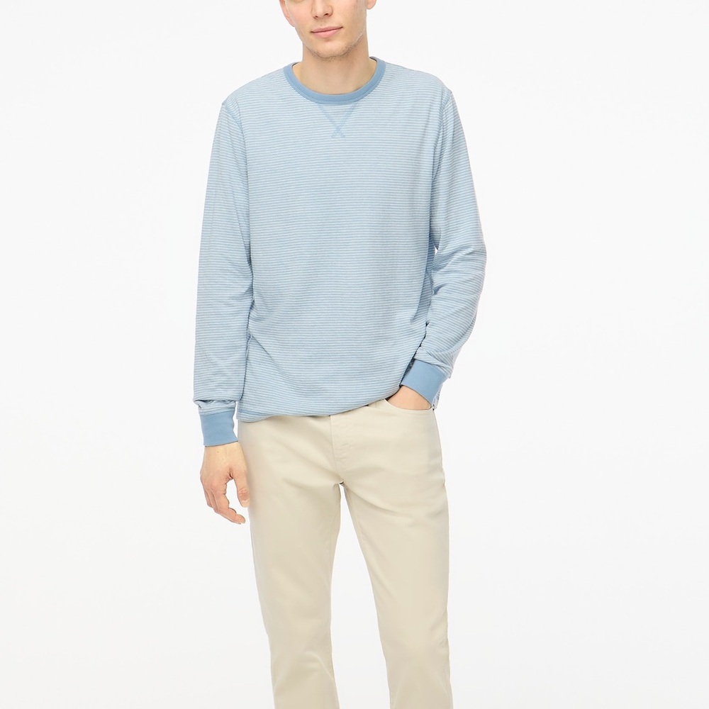 NWT Men's Soft Blue striped crewneck tee small cuts in front needs repair